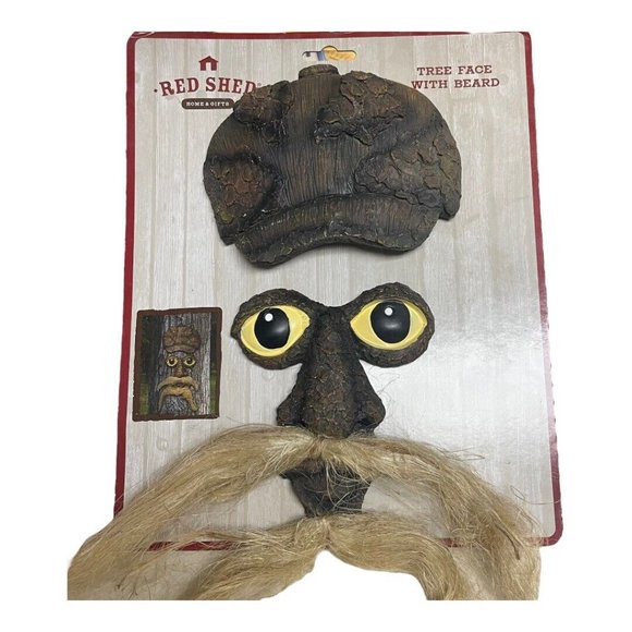 Red Shed Home Gift Tree Face with Beard Mustache Hat Eyes Modern Decor NEW READ - Picture 2 of 8